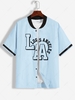 ZAFUL Colorblock LOS ANGELES Printed Graphic Streetwear Baseball Shirt Xxl Light blue