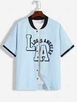 ZAFUL Colorblock LOS ANGELES Printed Graphic Streetwear Baseball Shirt Xxl Light blue