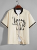 ZAFUL Colorblock LOS ANGELES Printed Graphic Streetwear Baseball Shirt Xxl Light coffee