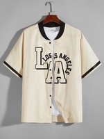 ZAFUL Colorblock LOS ANGELES Printed Graphic Streetwear Baseball Shirt Xxl Light coffee