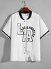ZAFUL Colorblock LOS ANGELES Printed Graphic Streetwear Baseball Shirt Xxl White