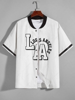 ZAFUL Colorblock LOS ANGELES Printed Graphic Streetwear Baseball Shirt Xxl White