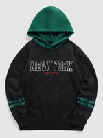 ZAFUL Colorblock NEW YORK Embroider Fleece-lined Hoodie L Black