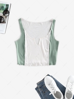 ZAFUL Colorblock Notched Neck Crop Tank Top S Light green