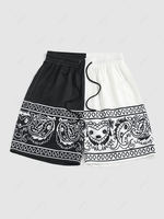 ZAFUL Colorblock Paisley Printed Drawstring Casual Shorts Xl White