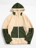 ZAFUL Colorblock Patchwork Hooded Fluffy Fleece Teddy Jacket 2xl Light coffee
