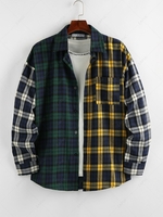 ZAFUL Colorblock Plaid Patchwork Pocket Shirt S Multi b