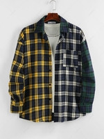 ZAFUL Colorblock Plaid Patchwork Pocket Shirt S Multi c