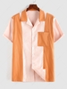ZAFUL Colorblock Pocket Patch Short Sleeve Button Up Shirt Xl Light coffee