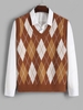 ZAFUL Colorblock Rhombus Pattern Knitted Sweater Vest L Coffee