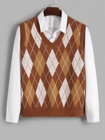 ZAFUL Colorblock Rhombus Pattern Knitted Sweater Vest M Coffee