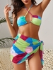 ZAFUL Colorblock Ribbed Bikini with Mesh Sarong Skirt Set L