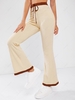 ZAFUL Colorblock Ribbed Drawstring Flare Pants L Light coffee