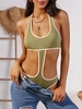 ZAFUL Colorblock Ribbed Halter Cutout Cheeky One-Piece Swimsuit M Light green