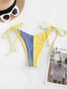 ZAFUL Colorblock Ribbed Tie Side High Rise String Bikini Bottom L