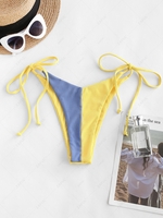 ZAFUL Colorblock Ribbed Tie Side High Rise String Bikini Bottom L