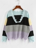 ZAFUL Colorblock Ripped V Neck Sweater L Multi m