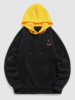 ZAFUL Colorblock Smile Face Embroidered Fleece-lined Hoodie M Yellow