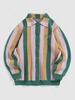 ZAFUL Colorblock Striped ALASKA Embroidery Button Fly Cardigan L Multi a