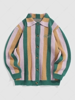 ZAFUL Colorblock Striped ALASKA Embroidery Button Fly Cardigan M Multi a