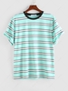 ZAFUL Colorblock Striped Short Sleeves Cotton T Shirt L Light green