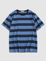 ZAFUL Colorblock Stripes Short Sleeves T-shirt S Light blue