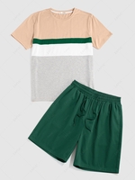ZAFUL Colorblock T-shirt and Drawstring Shorts Set M Deep green