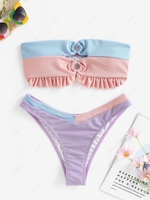 ZAFUL Colorblock Textured O Ring Ruffle Bandeau Bikini Swimwear S Light purple