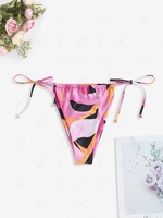 ZAFUL Colorblock Tie Side String Tanga Bikini Bottoms L Light pink