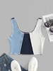 ZAFUL Colorblock Topstitching Crop Tank Top L Light blue