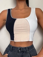 ZAFUL Colorblock Topstitching Crop Tank Top L Light yellow