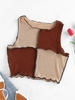 ZAFUL Colorblock Topstitching Knitted Tank Top L Light coffee