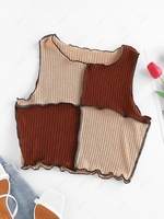 ZAFUL Colorblock Topstitching Knitted Tank Top L Light coffee