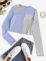 ZAFUL Colorblock Topstitching Patchwork Cropped T Shirt M Sky blue