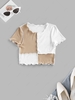ZAFUL Colorblock Topstitching Ribbed T Shirt S White