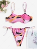 ZAFUL Colorblock Trippy Print Monowire String Tanga Bikini Set Light pink