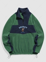 ZAFUL Colorblock Two Tone Embroidered Quater Zip Polar Fleece Sweatshirt Xxl Deep green
