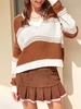 ZAFUL Colorblock V Neck Drop Shoulder Oversized Sweater M Coffee