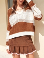 ZAFUL Colorblock V Neck Drop Shoulder Oversized Sweater S Coffee