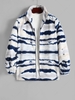ZAFUL Colorblock Wave Striped Pattern Fluffy Teddy Jacket L Blue