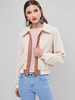 ZAFUL Colorblock Zip Up Pocket Teddy Coat L Beige