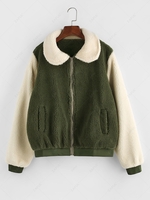 ZAFUL Colorblock Zip Up Teddy Jacket L
