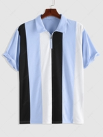 ZAFUL Colorblock Zipper Design Polo T-shirt S Light blue