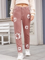 ZAFUL Colored Printed Tapered Jeans M Light pink