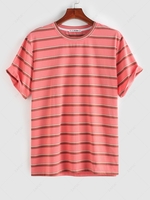 ZAFUL Colored Stripes Pattern Casual T-shirt S Light pink