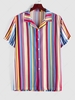 ZAFUL Colorful Jacquard Rainbow Pattern Vertical Stripe Button Up Shirt L