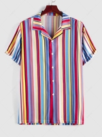 ZAFUL Colorful Jacquard Rainbow Pattern Vertical Stripe Button Up Shirt S