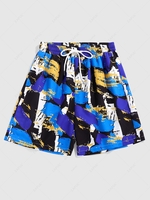 ZAFUL Colorful Paint Print Casual Shorts L Blue