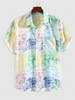 ZAFUL Colorful Painting Printed Button Up Festival Shirt L Light yellow