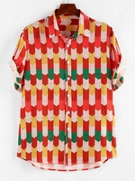 ZAFUL Colorful Pinstripe Geometric Festival Shirt S Red